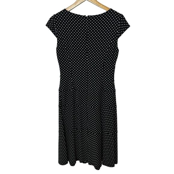 Anne Klein Polka Dot Dress Women’s Size 4 Drop Waist Black Career Midi Knee - Picture 2 of 10